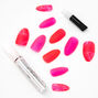Fire Pink Marble Stiletto Faux Nail Set - 24 Pack,