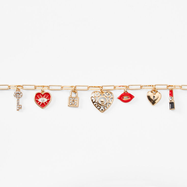 Gold Multi Charm Chain Link Bracelet,