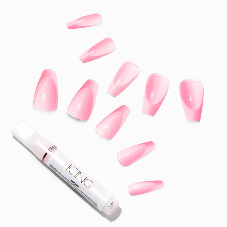 Hot Pink Shadow French Squareletto Vegan Faux Nail Set - 24 Pack,