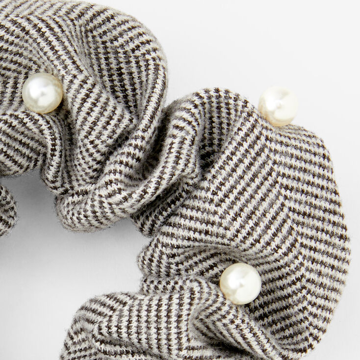 Giant Tweed Pearl Hair Scrunchie - Gray,