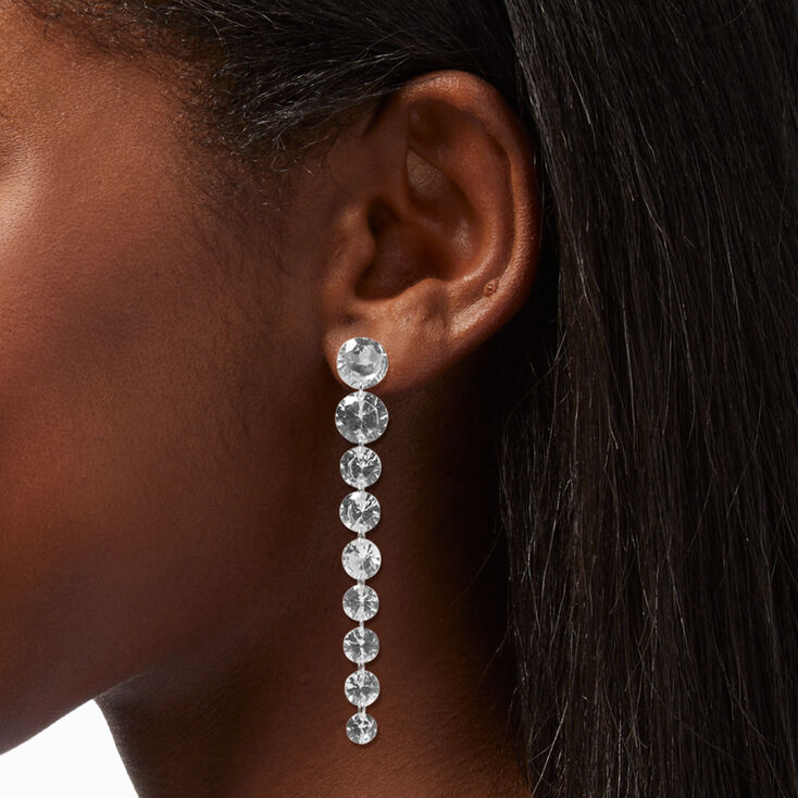 Silver Graduated Cubic Zirconia 3&quot; Linear Drop Earrings,