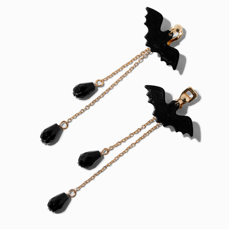 Black Bat Beaded 3&quot; Clip-On Drop Earrings,
