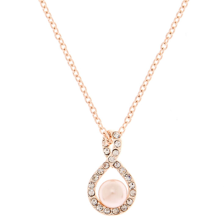 Rose Gold Pearl Pear Pendant Necklace,