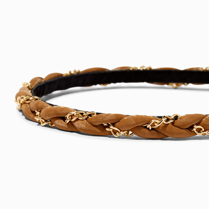 Brown &amp; Gold Chain Woven Headband,