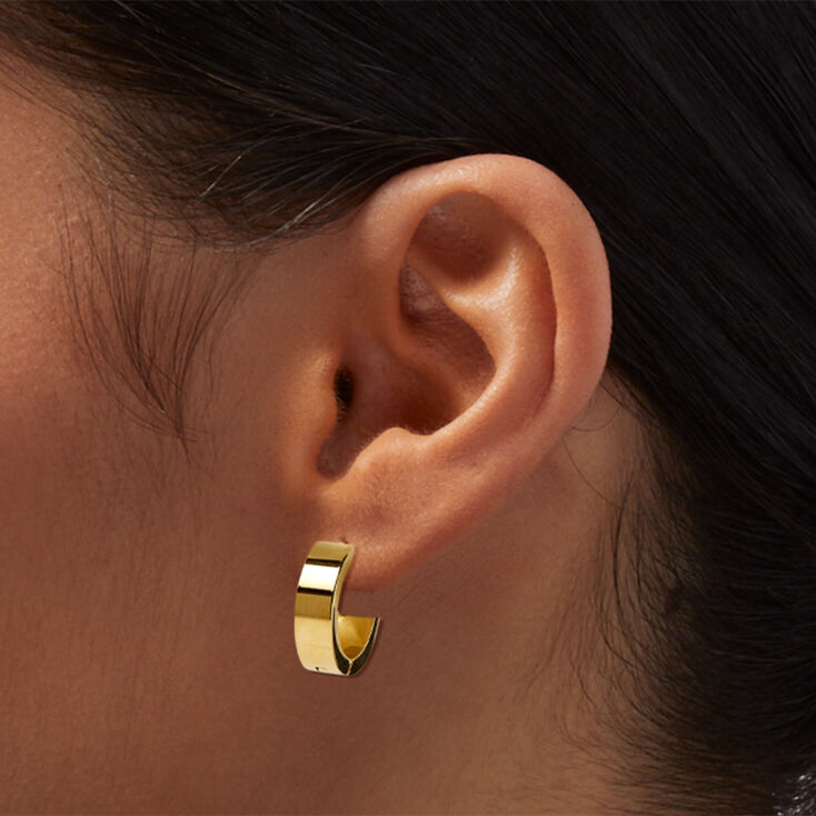 Gold-tone Stainless Steel 12MM Huggie Hoop Earrings,