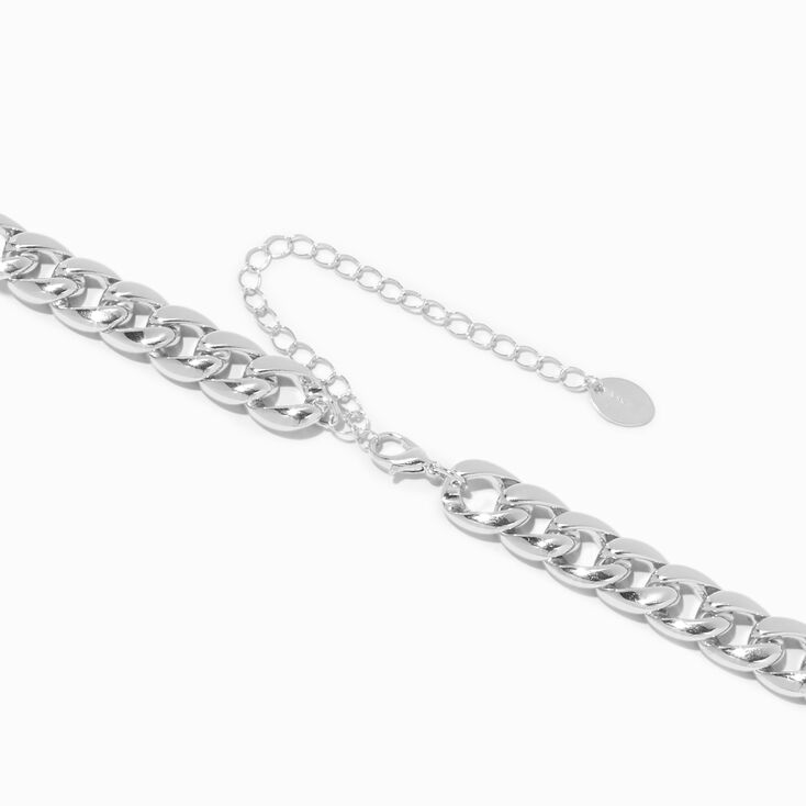 Silver Embellished Chunky Chain Link Necklace,