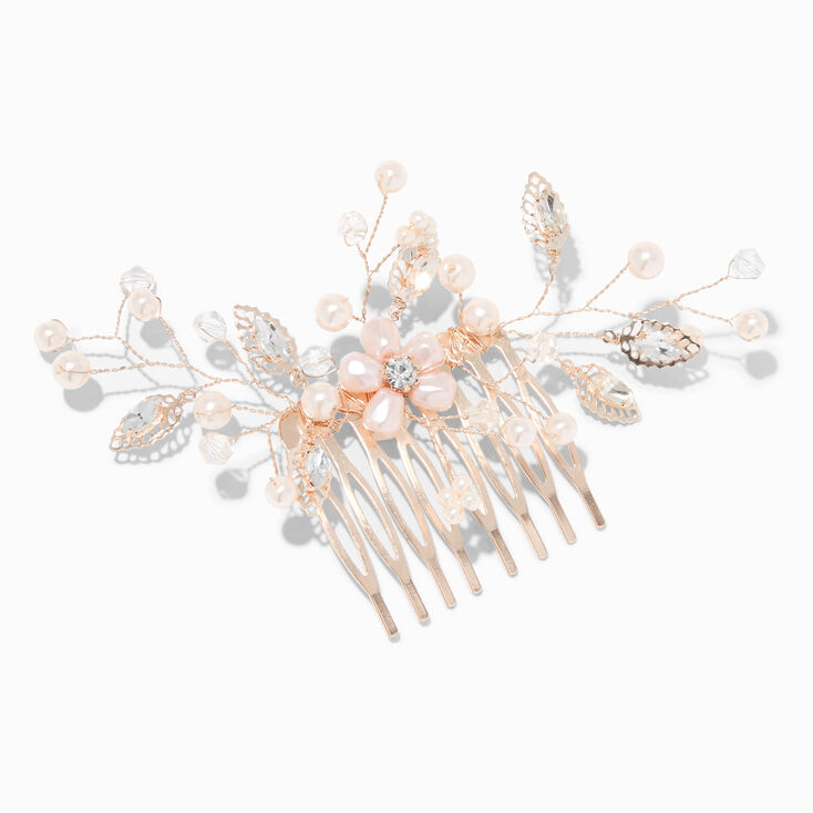 Rose Gold Faux Pearl Flower Hair Comb,