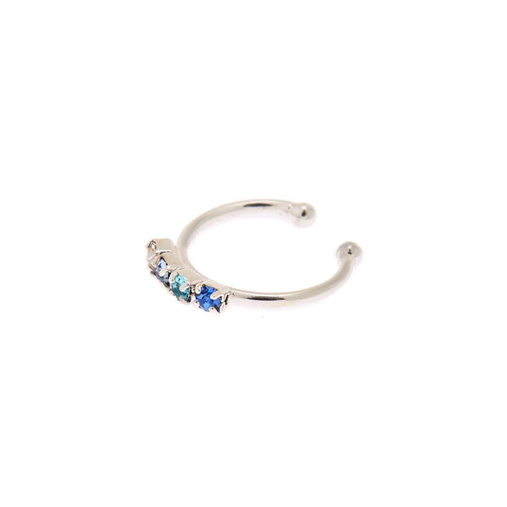 Silver Ombre Stone Faux Cartilage Hoop Earring - Blue,