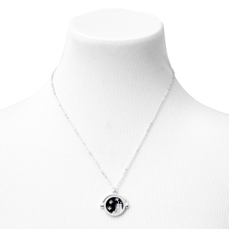 Silver Glow In The Dark Zodiac Spinning Pendant Necklace - Gemini,