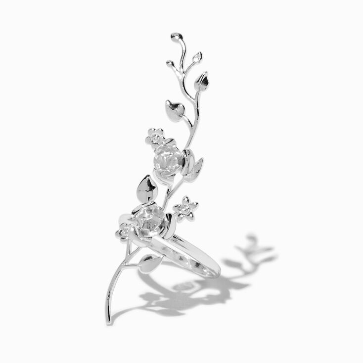 Silver-tone Rose Statement Ring,