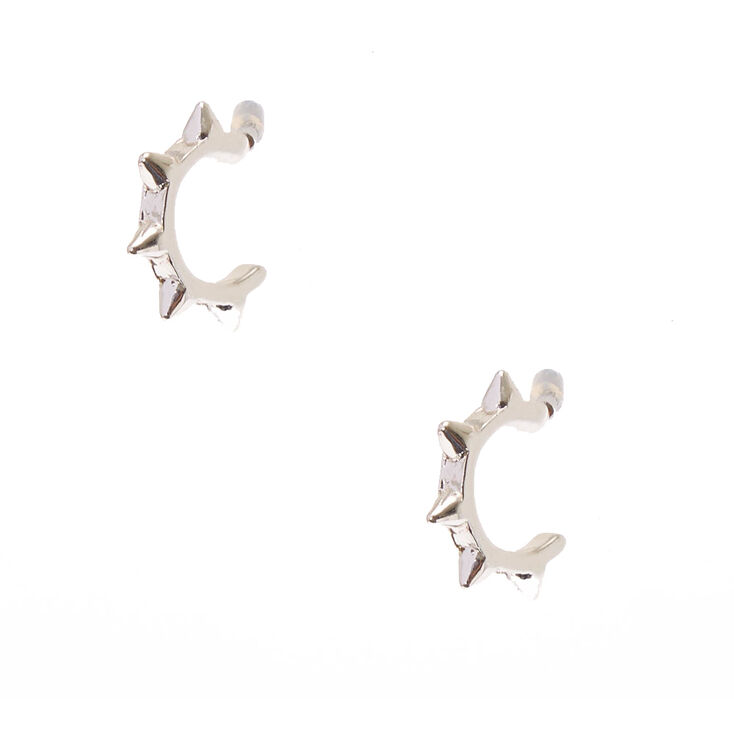 Spiked Silver Tone Mini Half Hoop Earrings,