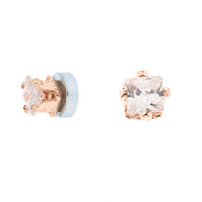 Rose Gold Cubic Zirconia 2MM Round Magnetic Stud Earrings,