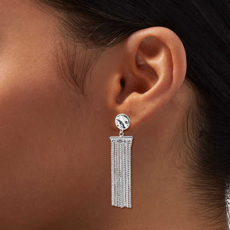 Silver-tone Fringe 2&quot; Drop Earrings,