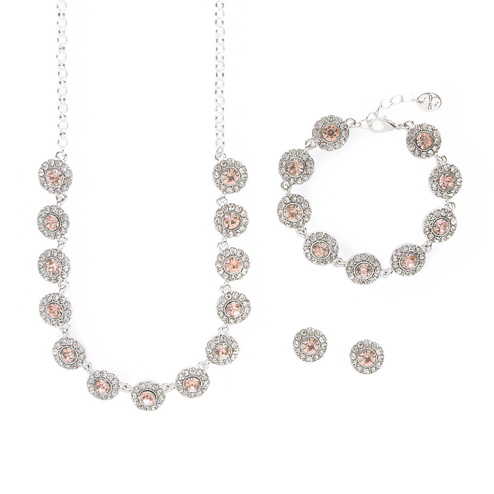 Pave Rhinestone Amethyst Crystal Circles Statement Necklace Bracelet Stud Earrings Set Icing US