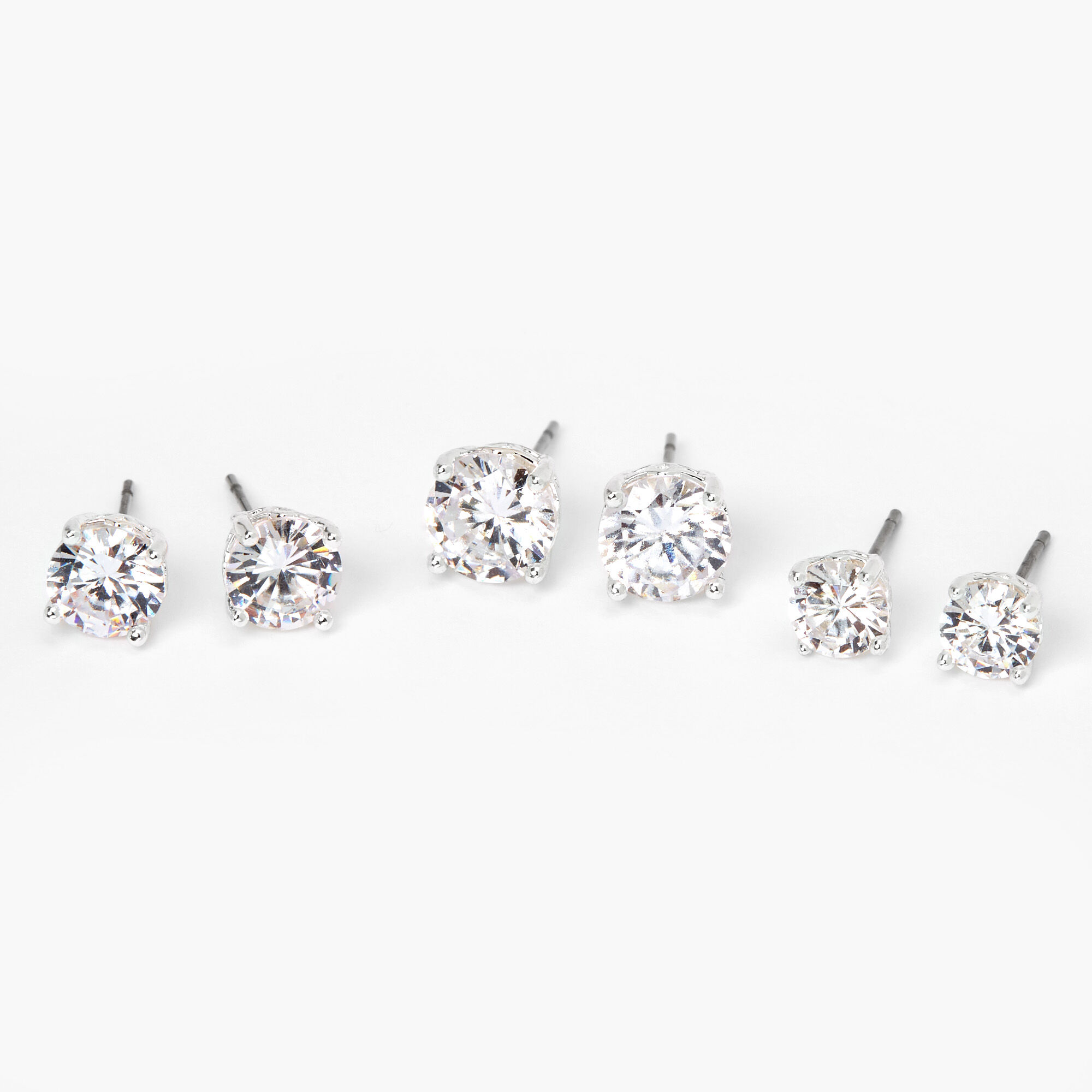 Silver cubic zirconia round stud earrings discount