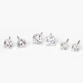 Silver Cubic Zirconia Round Stud Earrings - 6MM, 7MM, 8MM,