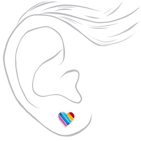 Sterling Silver Rainbow Striped Heart Stud Earrings,