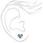 Sterling Silver Rainbow Striped Heart Stud Earrings,