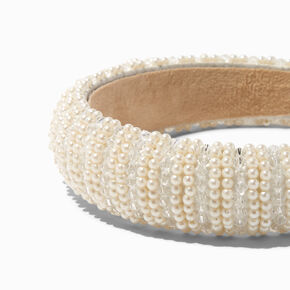 White Pearl &amp; Crystal Puffy Headband,