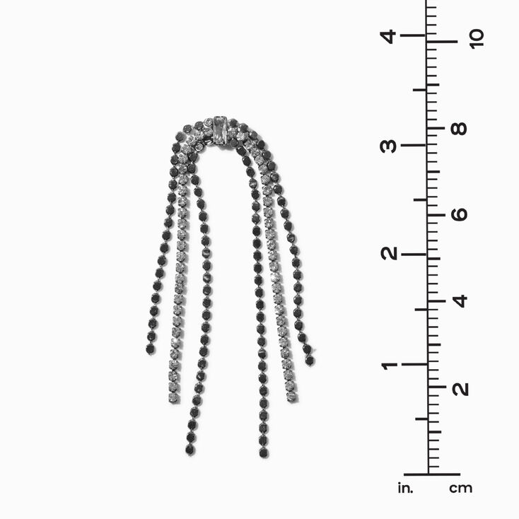 Hematite Rhinestone Horse Tail Fringe 3&quot; Drop Earrings,
