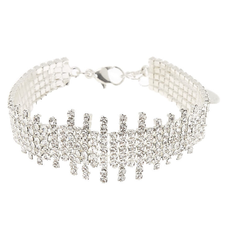 Silver Rhinestone Fishtail Chain Bracelet,