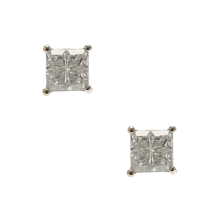 Cubic Zirconia Square Cut Stud Earrings,