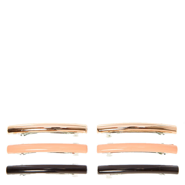 Rose Gold Toned Pink Black Rectangular Hair Clips,