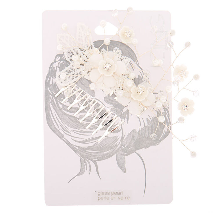 Crochet Flower Hair Comb - White,