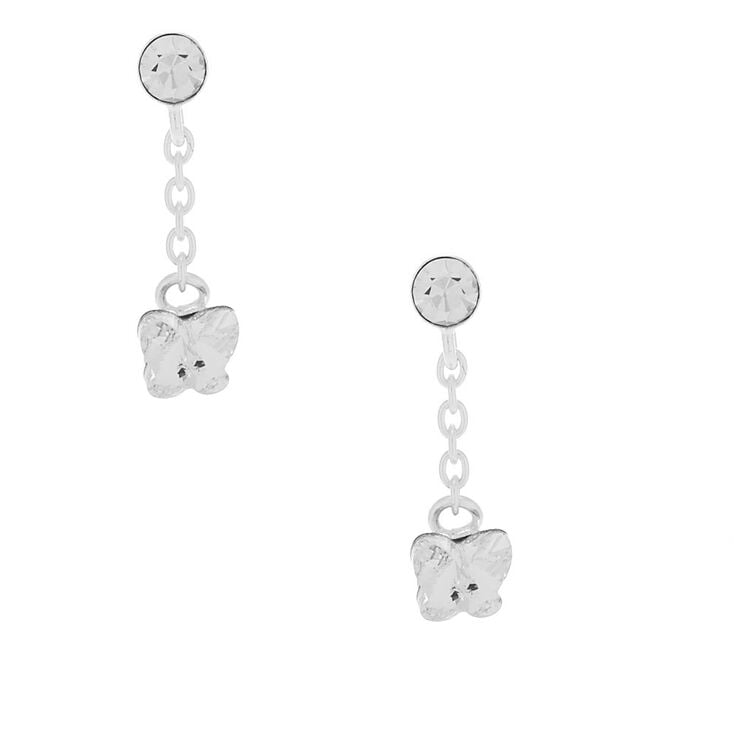 Sterling Silver 0.5" Swarovski® Crystal Butterfly Drop Earrings,