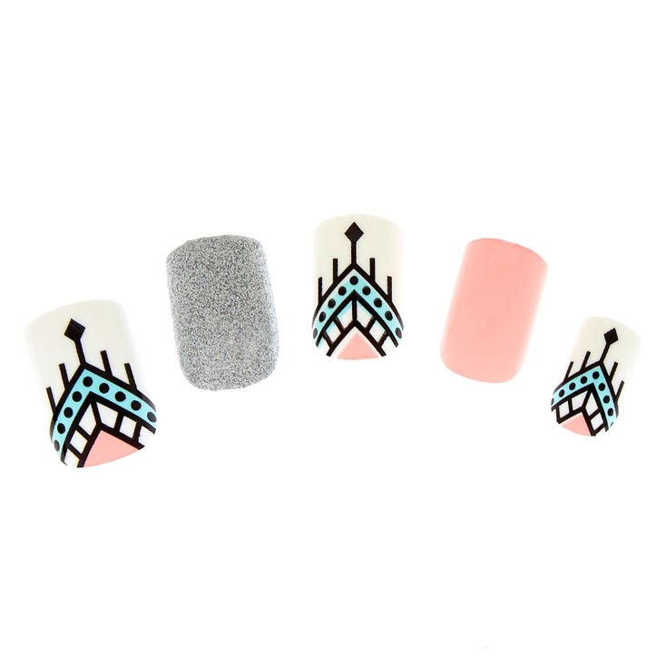 Aztec Faux Nail Set - Pink, 24 Pack,