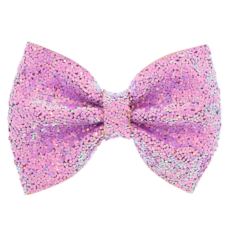 Iridescent Sequin Glitter Hair Bow Clip - Lilac,