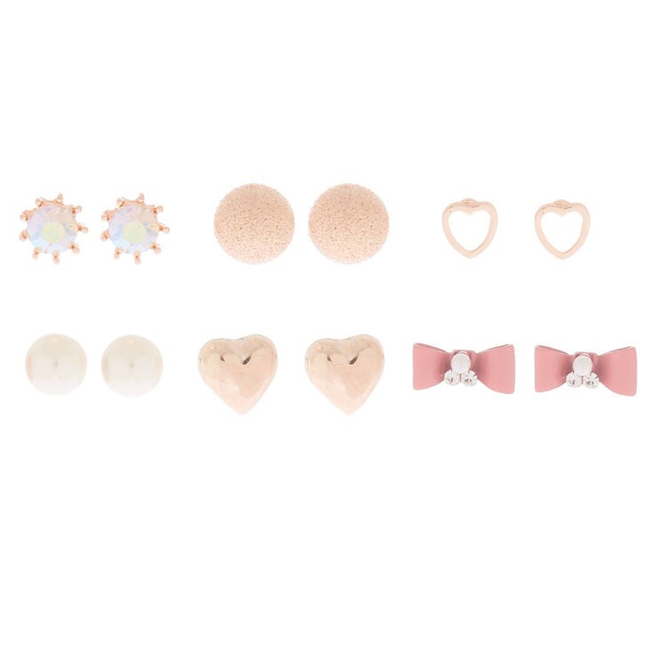 Rose Gold Chic Stud Earrings - 6 Pack,