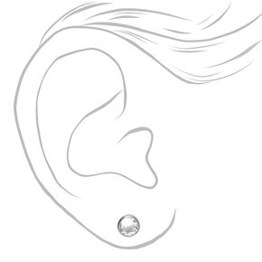 Silver Titanium Cubic Zirconia Round Bezel Stud Earrings - 5MM,
