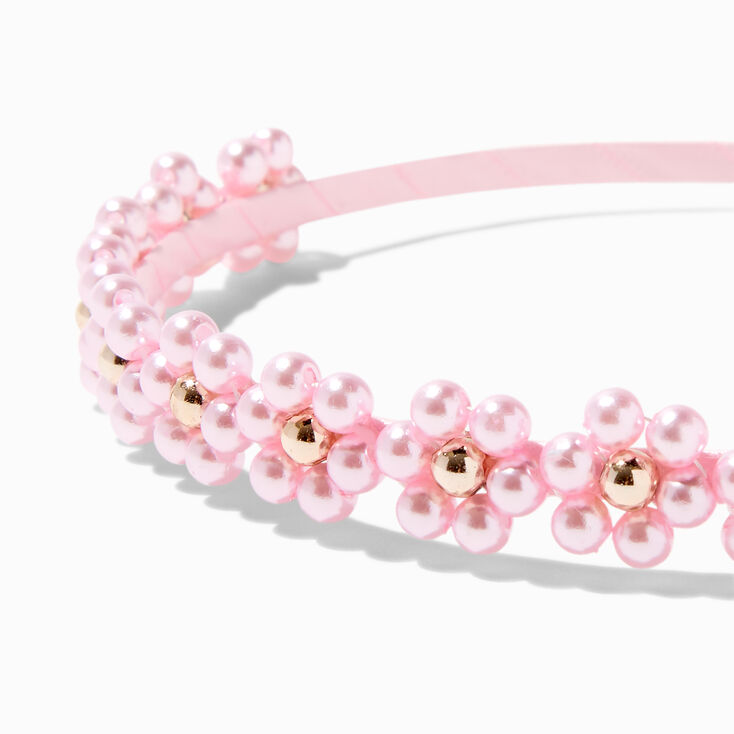 Pink Pearl Flower Cluster Headband,