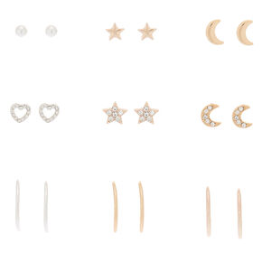 Mixed Metal Celestial Earrings - 9 Pack,