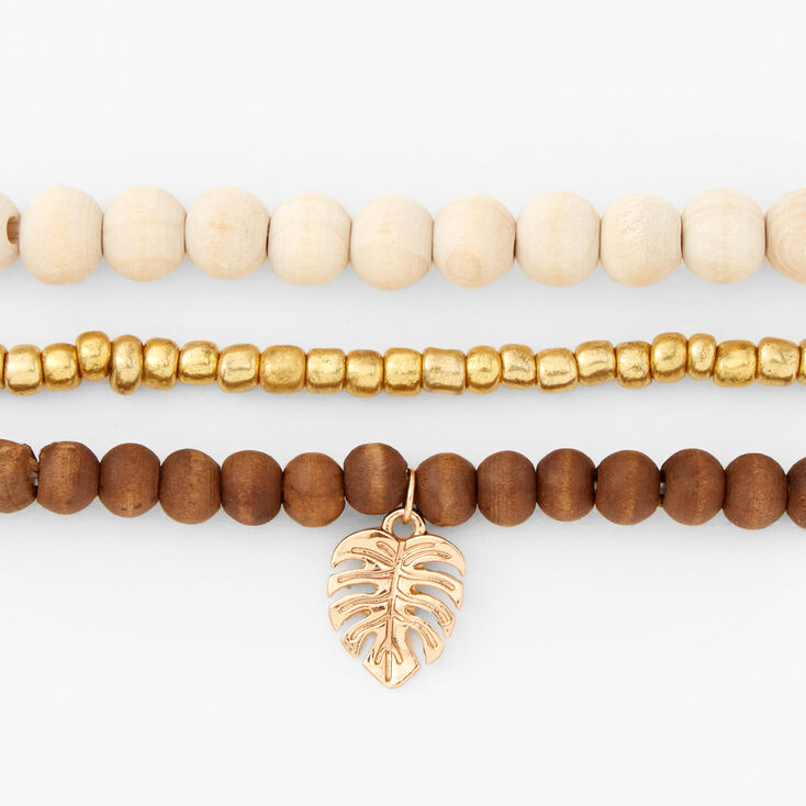 Palm Leaf Beaded Stretch Bracelets - 3 Pack,