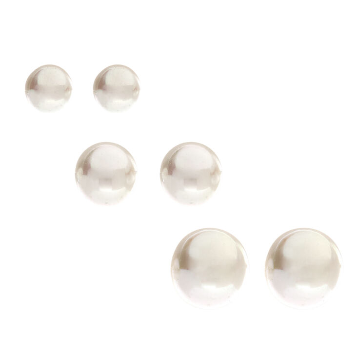 Faux Pearl Graduated Stud Earrings - Ivory, 3 Pack,