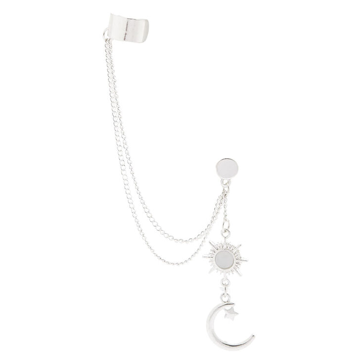 Silver Tone Celestial Chain Ear Cuff & Drop Earring Set,