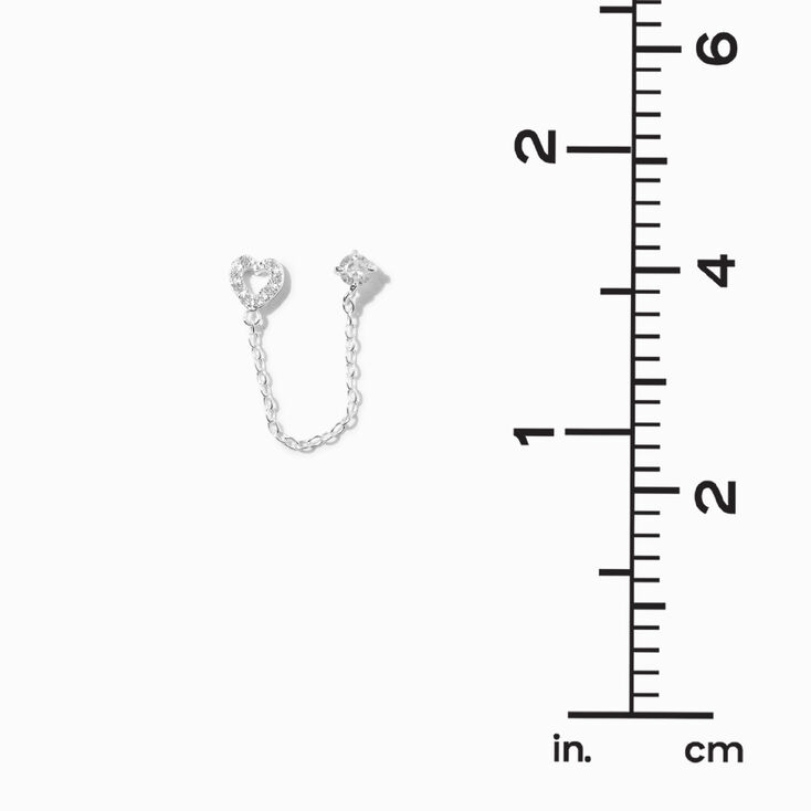 Sterling Silver Open Heart Connector Chain Stud Earrings,