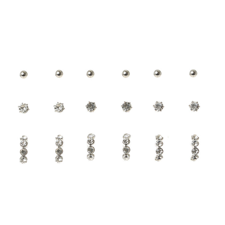Silver Ball & Crystal Stud Earring Set,