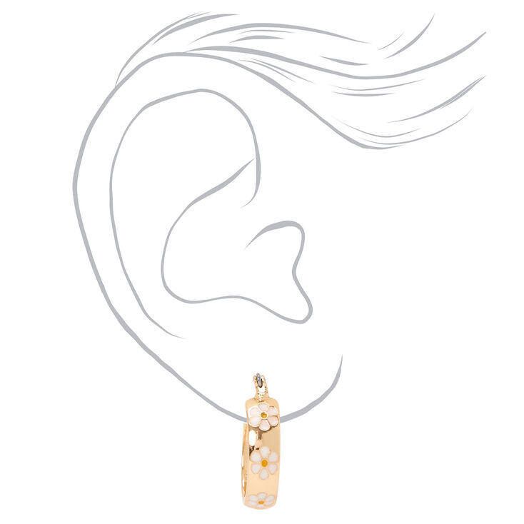 Gold 20MM Thick White Daisy Hoop Earrings,