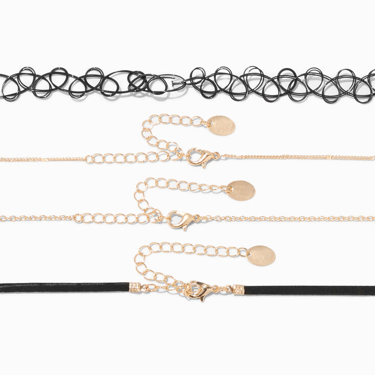 Blush Pink Mushroom Gold &amp; Black Tattoo Choker Necklaces - 4 Pack,