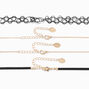 Blush Pink Mushroom Gold &amp; Black Tattoo Choker Necklaces - 4 Pack,