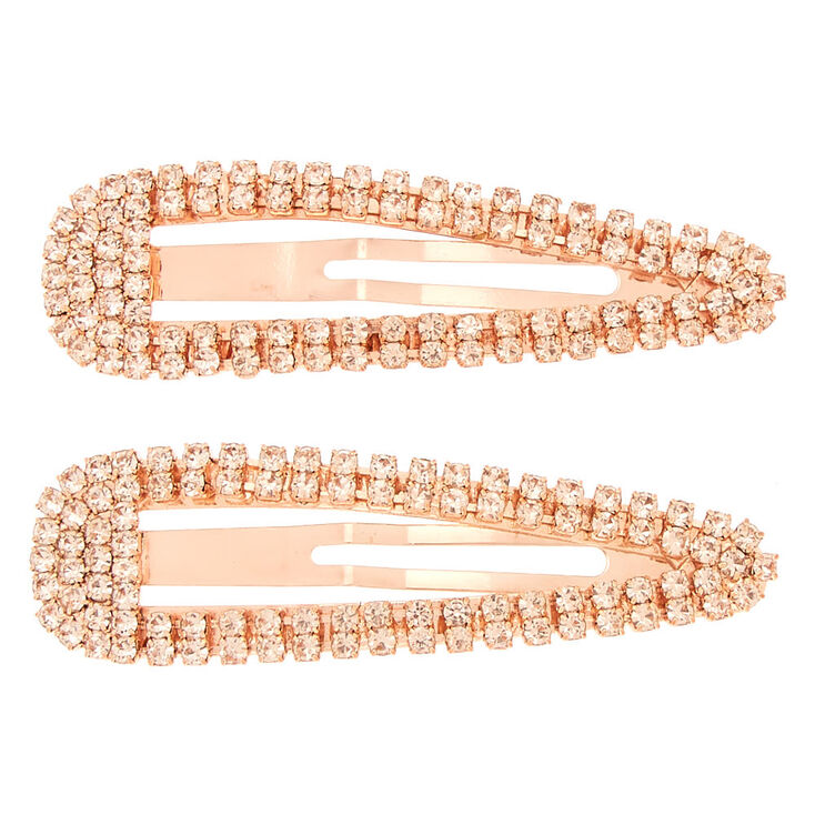 Rose Gold Rhinestone Snap Clips - 2 Pack,
