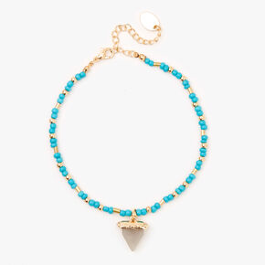 Gold Beaded Shark Tooth Anklet - Turquoise,