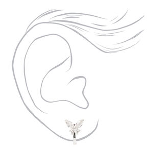 Silver Buttertly Cubic Zirconia Clip On Stud Earrings,