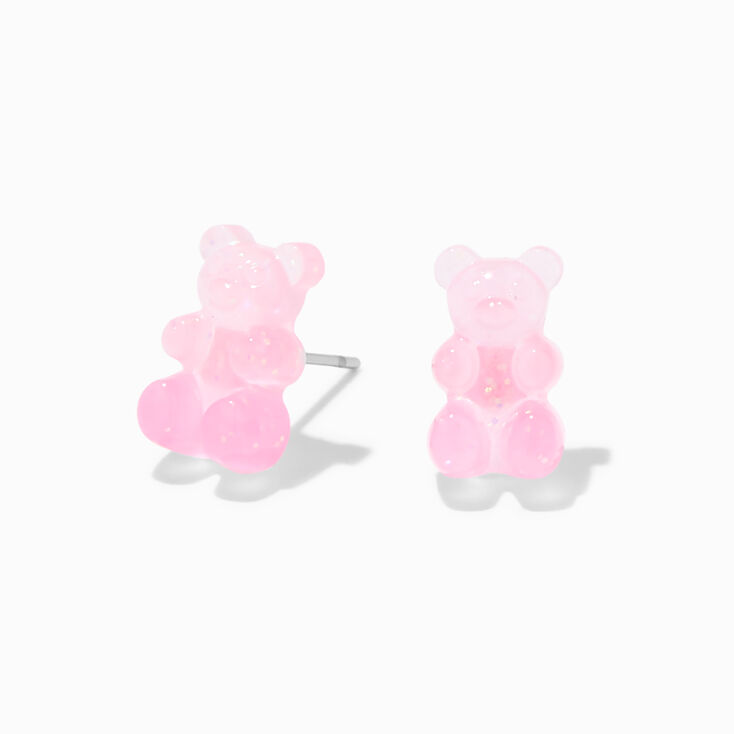 Pink Glow in the Dark Gummy Bear Stud Earrings,
