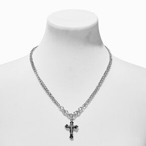 Silver Heavy Crystal Cross Necklace,
