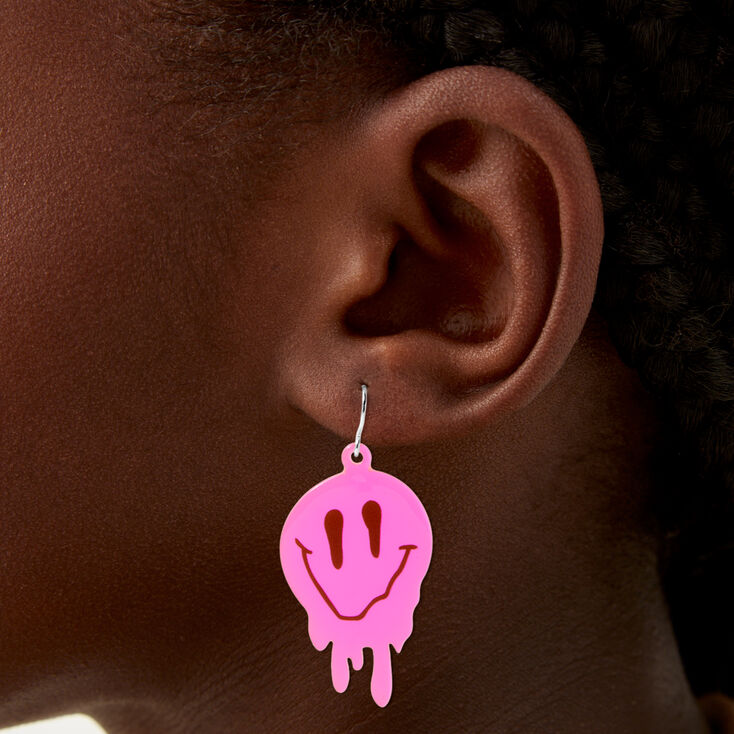 Hot Pink Melting Happy Face 2&quot; Drop Earrings ,