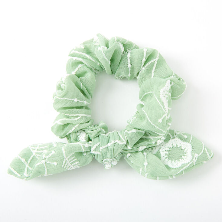 Small Crochet Knotted Bow Hair Scrunchie - Mint,